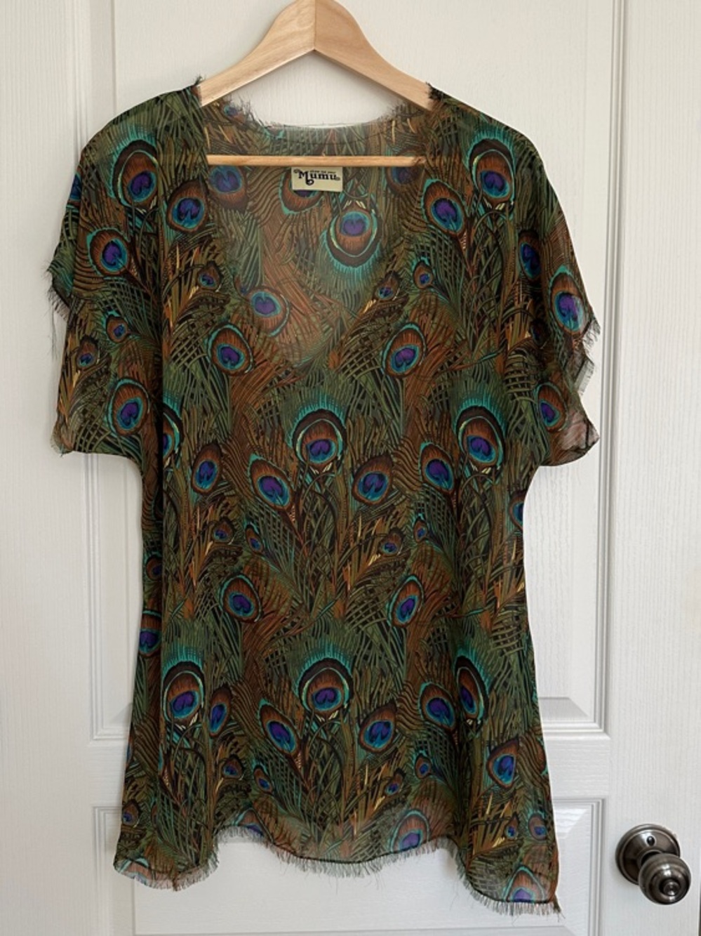 Show Me Your MuMu Peaco...k Print Sheer Tunic in Green & Blue